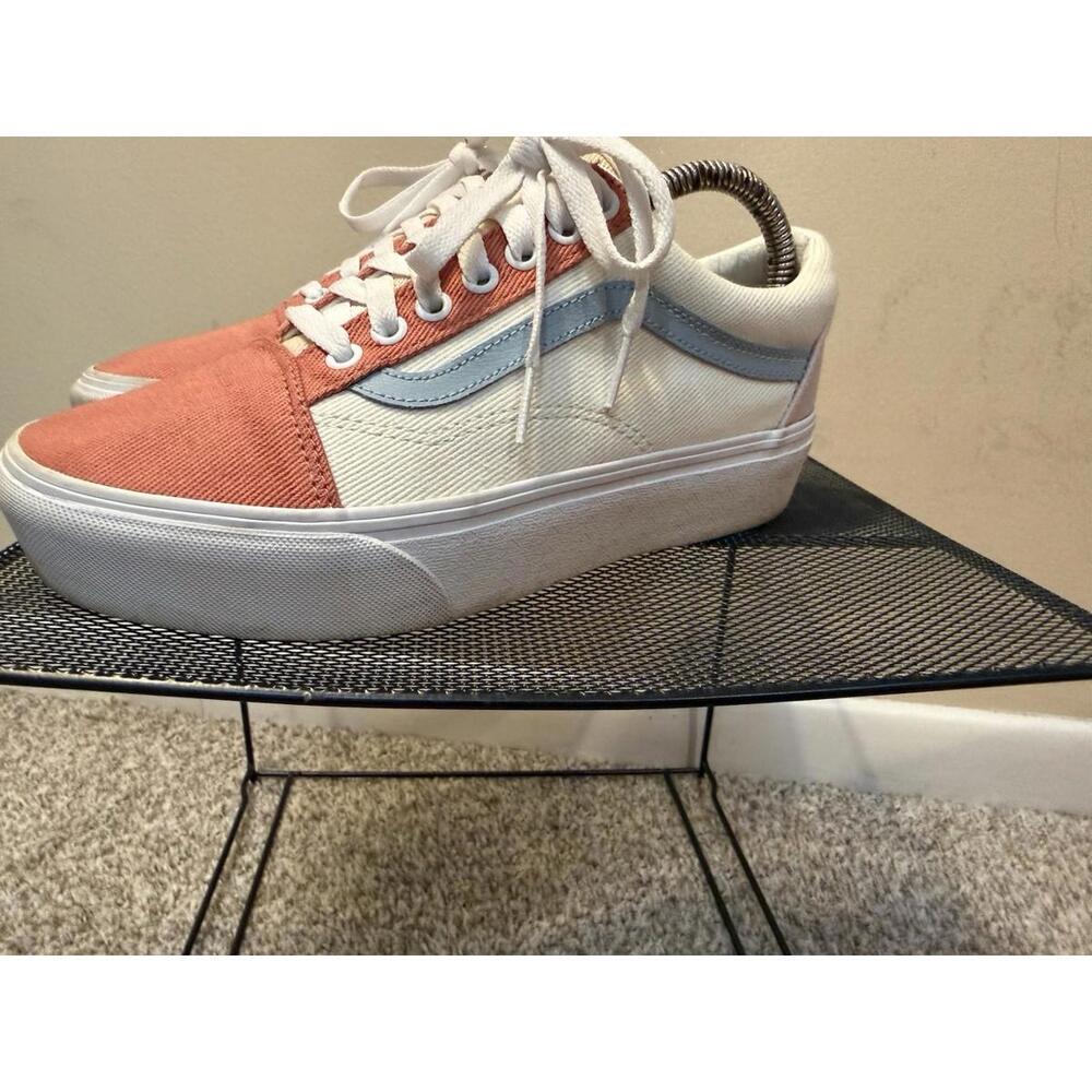 Vans Classic Canvas Sneakers Shoes - Women’s 8 - White Peach Blue Pink Platform